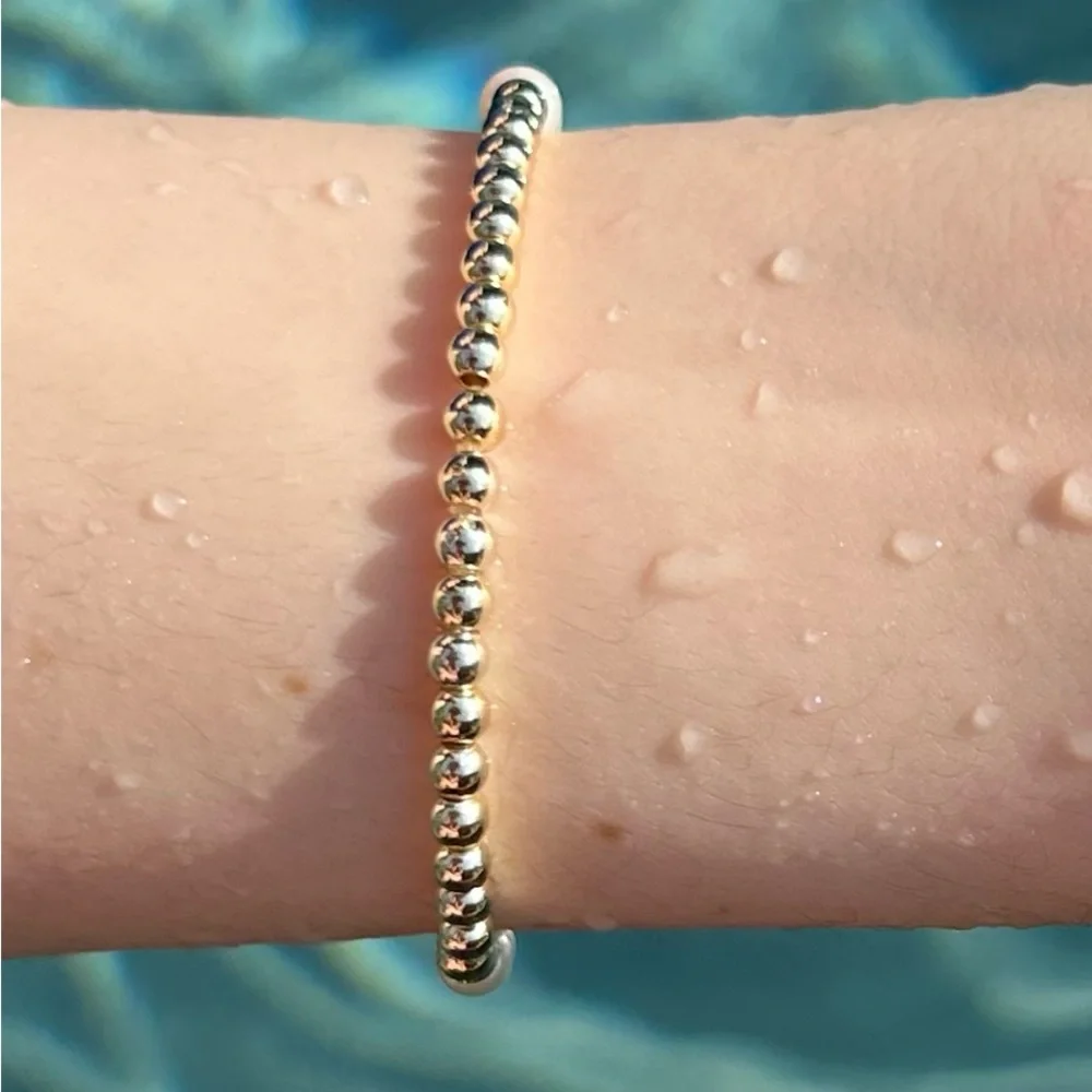 GOLD FILLED Bead Bracelets SET of 4, Beads stretch Stack, waterproof shower - Picture 2 of 5